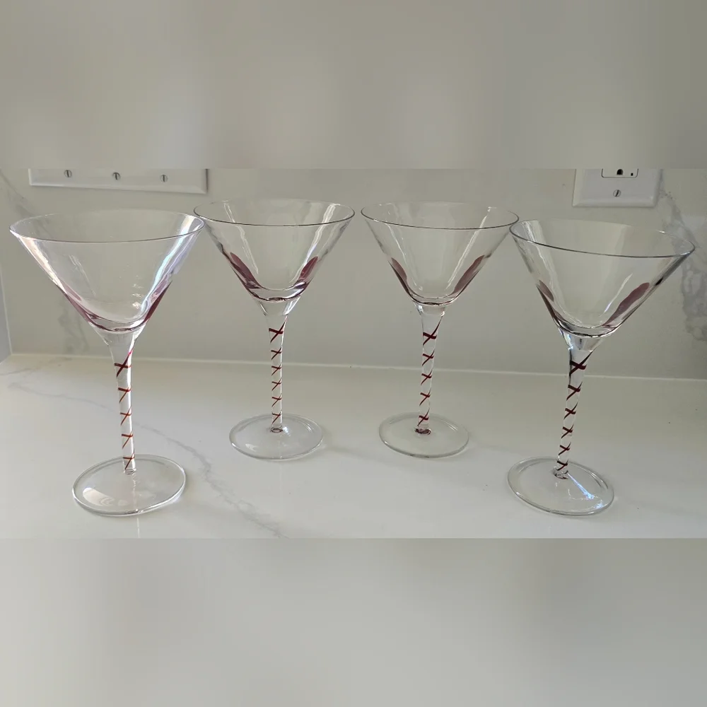 Vintage Discontinued Pier 1 Drip Drop Martini Glasses Hand‎ Blown Set Of Four